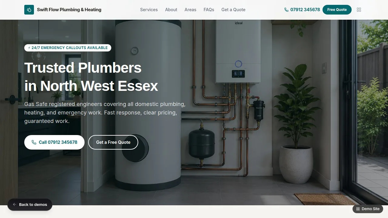 Plumber / Heating Engineer Demo preview website design by Ben Landor